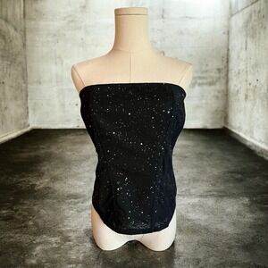 Auden Black Glitter Mesh Corset Tube Top Strapless Hook and Eye Boned Bodice